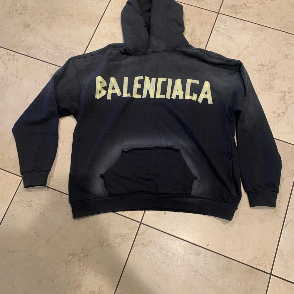 Balenciaga Unisex Black Hoodie torn pocket size large / XLarge